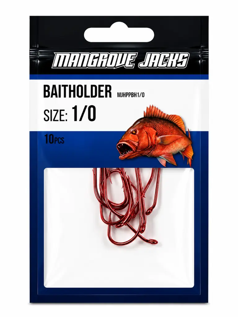 Mangrove Jacks Baitholder Hook Red | Size 1/0 | 10 Pack