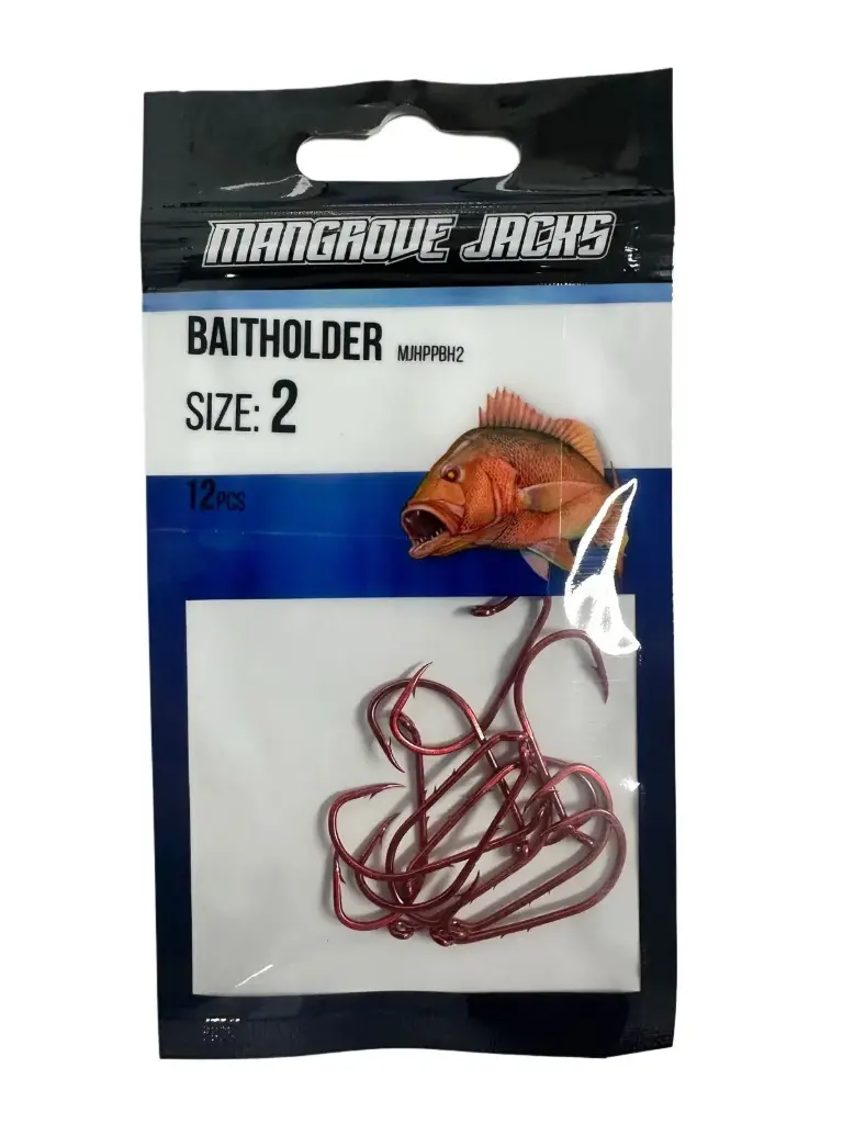 Mangrove Jacks Baitholder Hook Red | Size 2 | 12 Pack