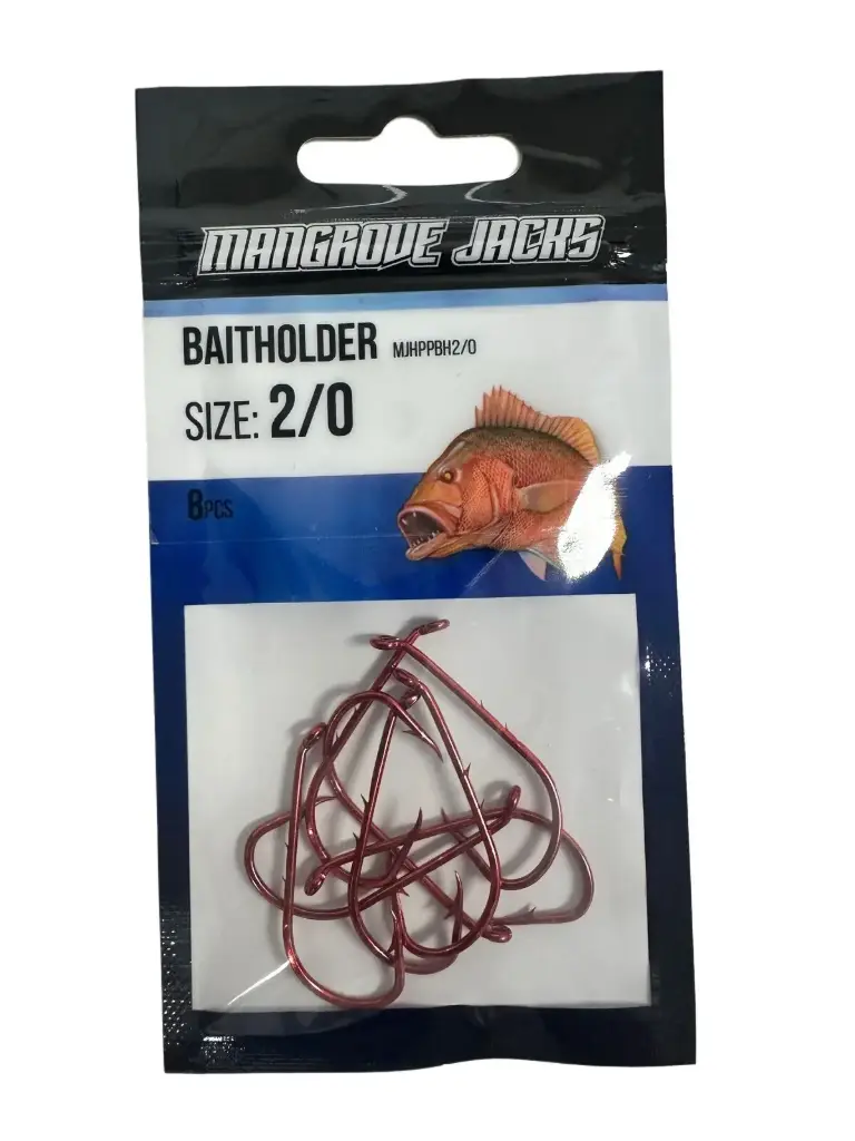 Mangrove Jacks Baitholder Hook Red | Size 2/0 | 8 Pack