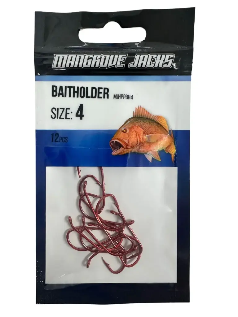 Mangrove Jacks Baitholder Hook Red | Size 4 | 12 Pack
