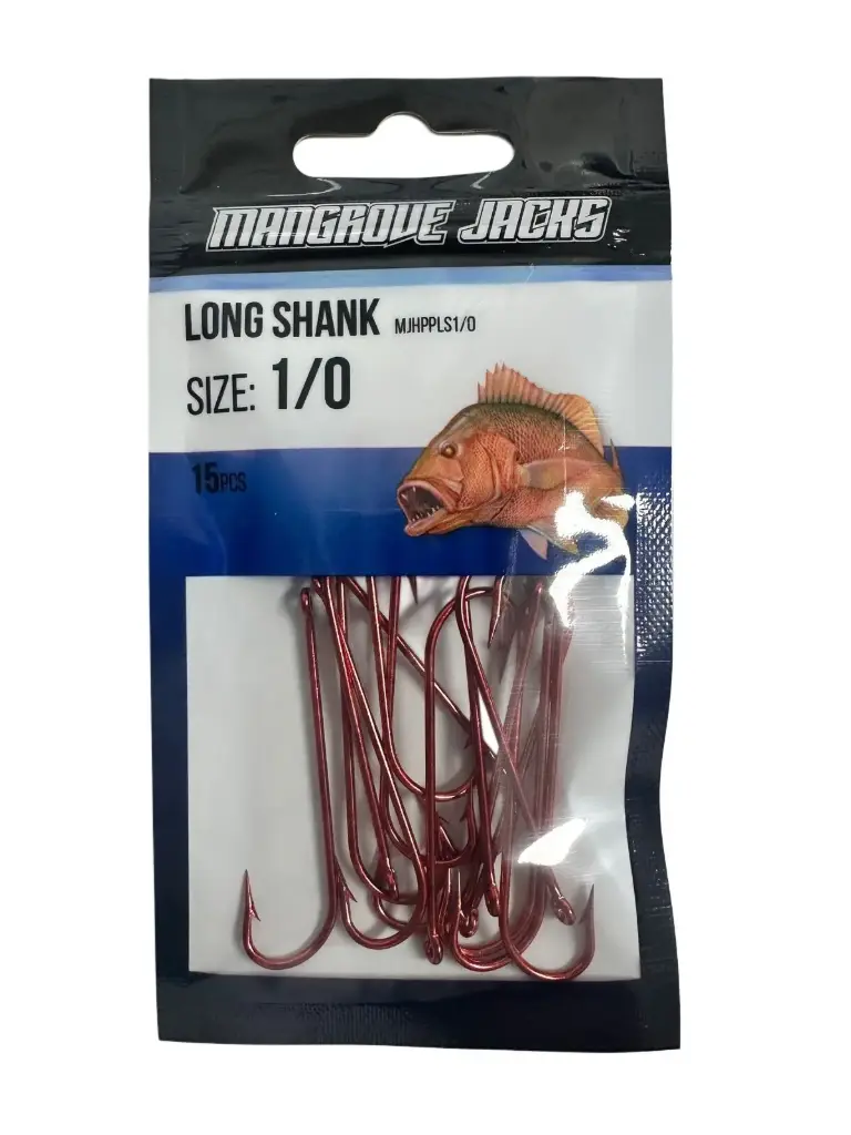 Mangrove Jacks Long Shank Hook Red | Size 1/0 | 15 Pack