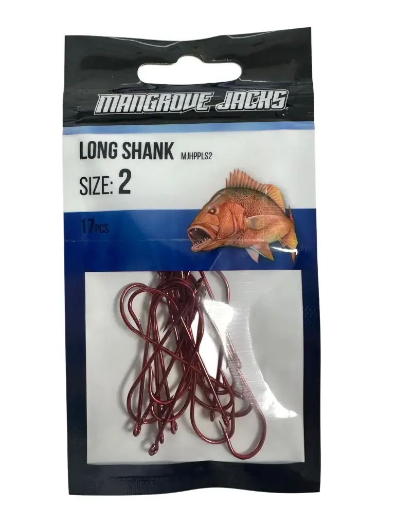 Mangrove Jacks Long Shank Hook Red | Size 2 | 17 Pack