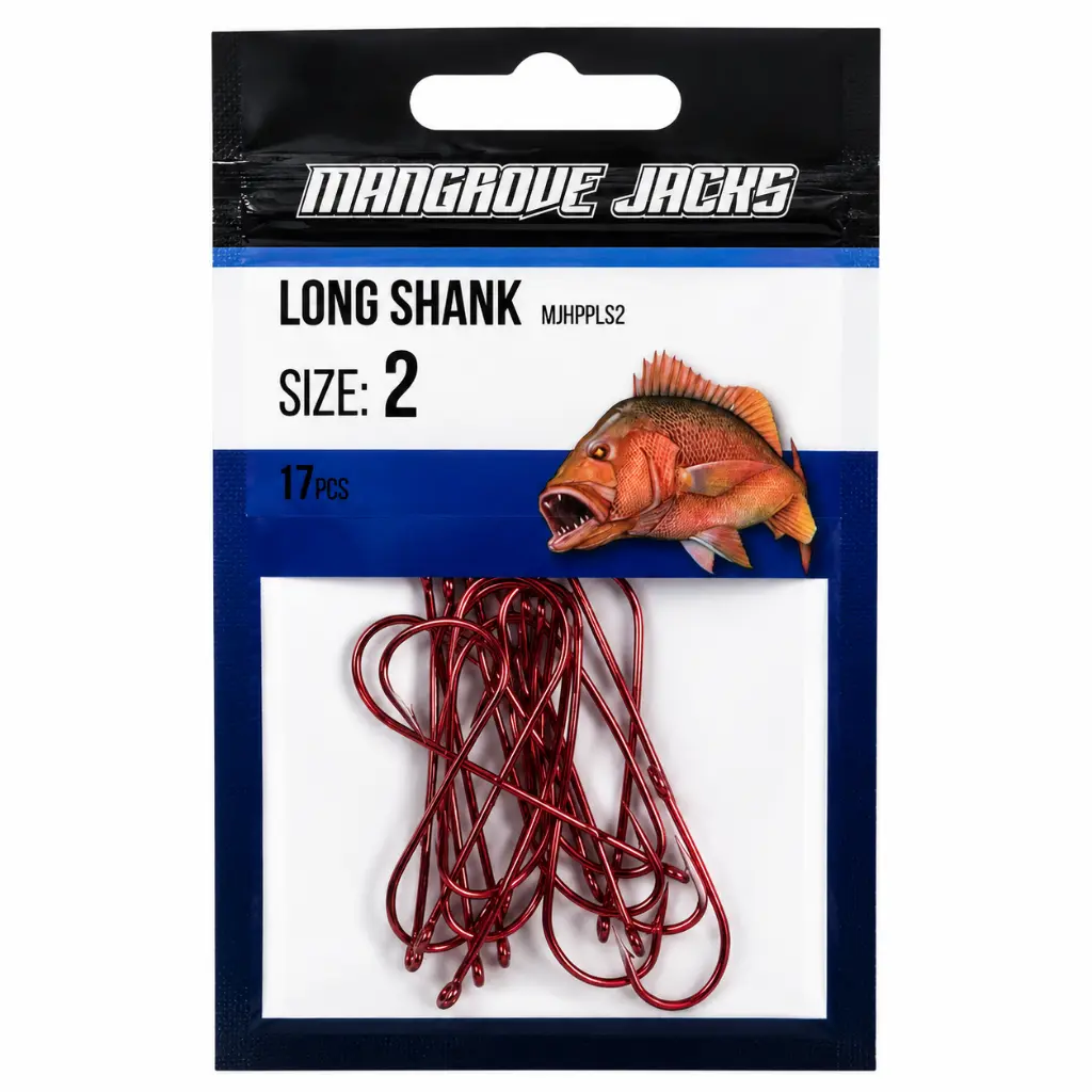 Mangrove Jacks Long Shank Hook Red | Size 2 | 17 Pack
