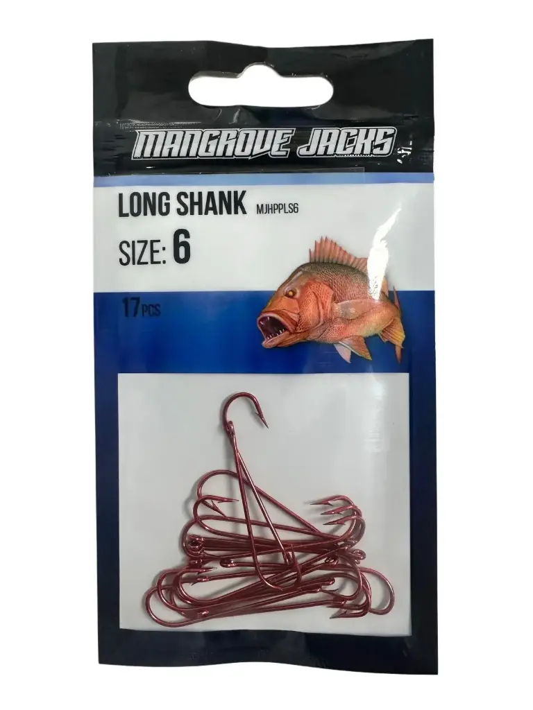 Mangrove Jacks Long Shank Hook Red | Size 6 | 17 Pack