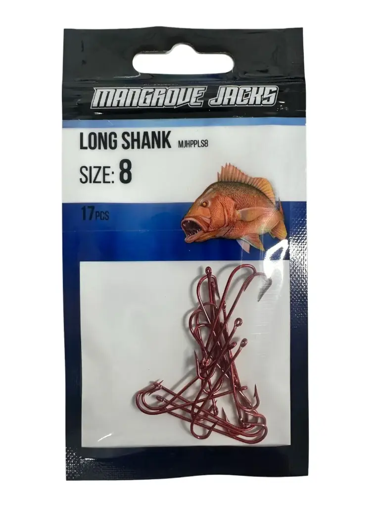 Mangrove Jacks Long Shank Hook Red | Size 8 | 17 Pack