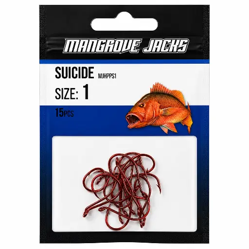 [9337217022183] Mangrove Jacks Suicide Hook Red | Size 1 | 15 Pack