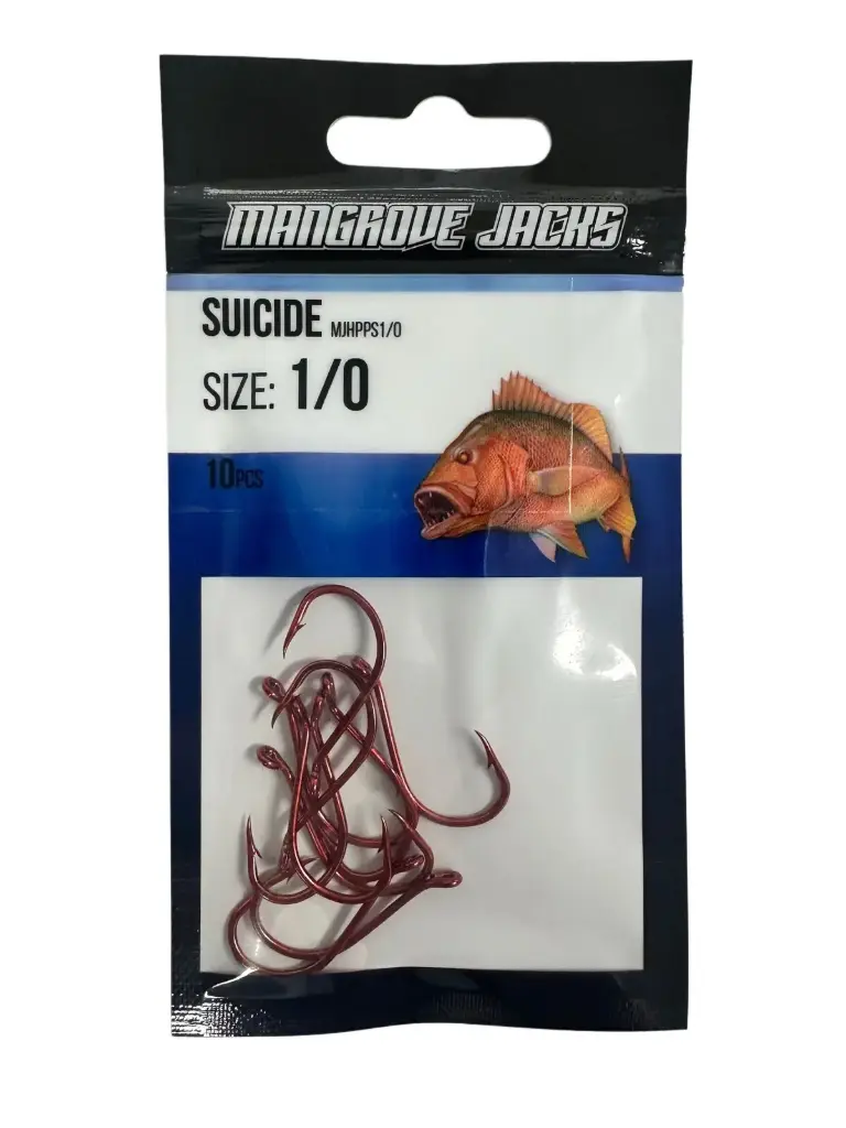 Mangrove Jacks Suicide Hook Red | Size 1/0 | 10 Pack