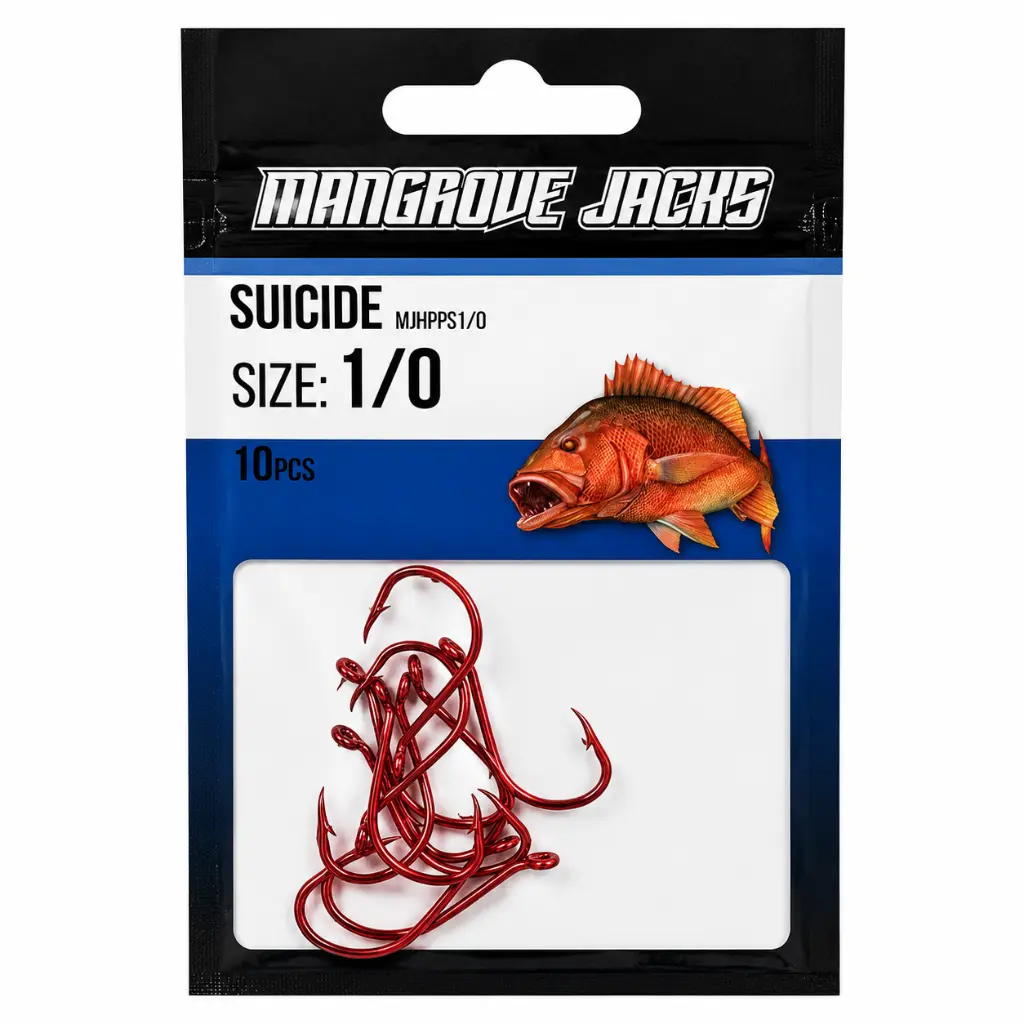 Mangrove Jacks Suicide Hook Red | Size 1/0 | 10 Pack