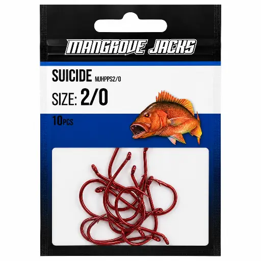 [9337217022169] Mangrove Jacks Suicide Hook Red | Size 2/0 | 10 Pack