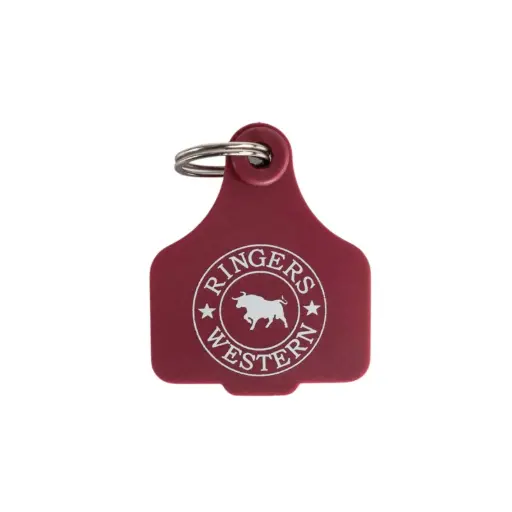 [9351796089450] Ringers Western Cattle Tag Keyring (Burgundy)