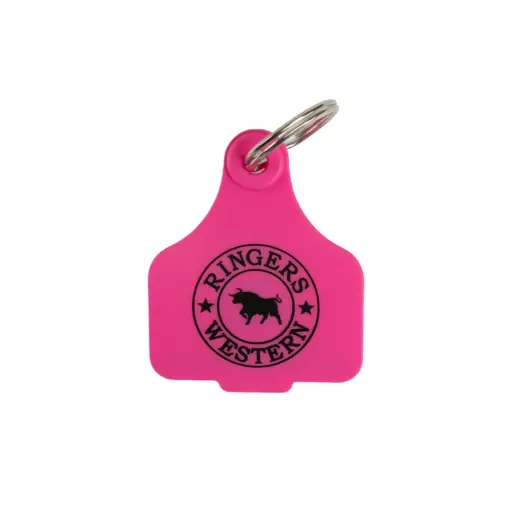 [9351796354589] Ringers Western Cattle Tag Keyring (Neon Pink)