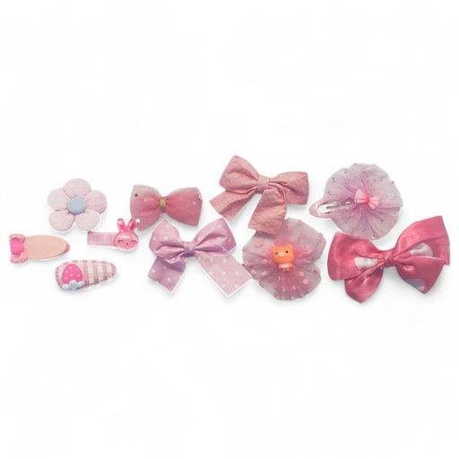 [9340457028068] Kids Hair Clips Pink Bows (10 pcs)