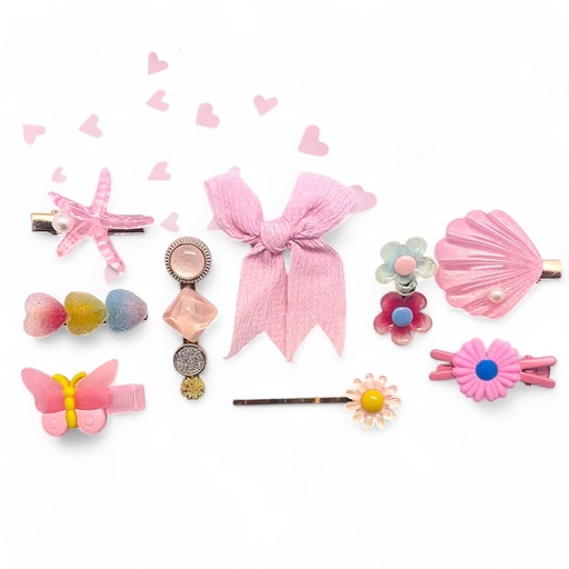 [9340457028037] Kids Hair Clips Pink Shell (9 pcs)