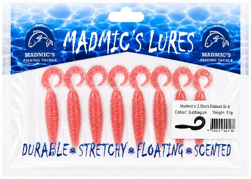 [9340457025180] Madmic's 2.5in Ribbed Grub | Bubblegum | 8 Pack