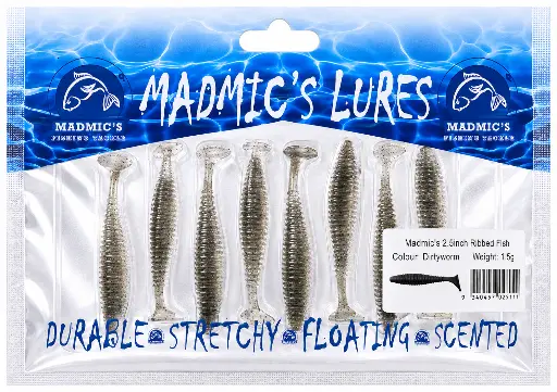 [9340457025111] Madmic's 2.5in Ribbedfish | Dirtyworm | 8 Pack
