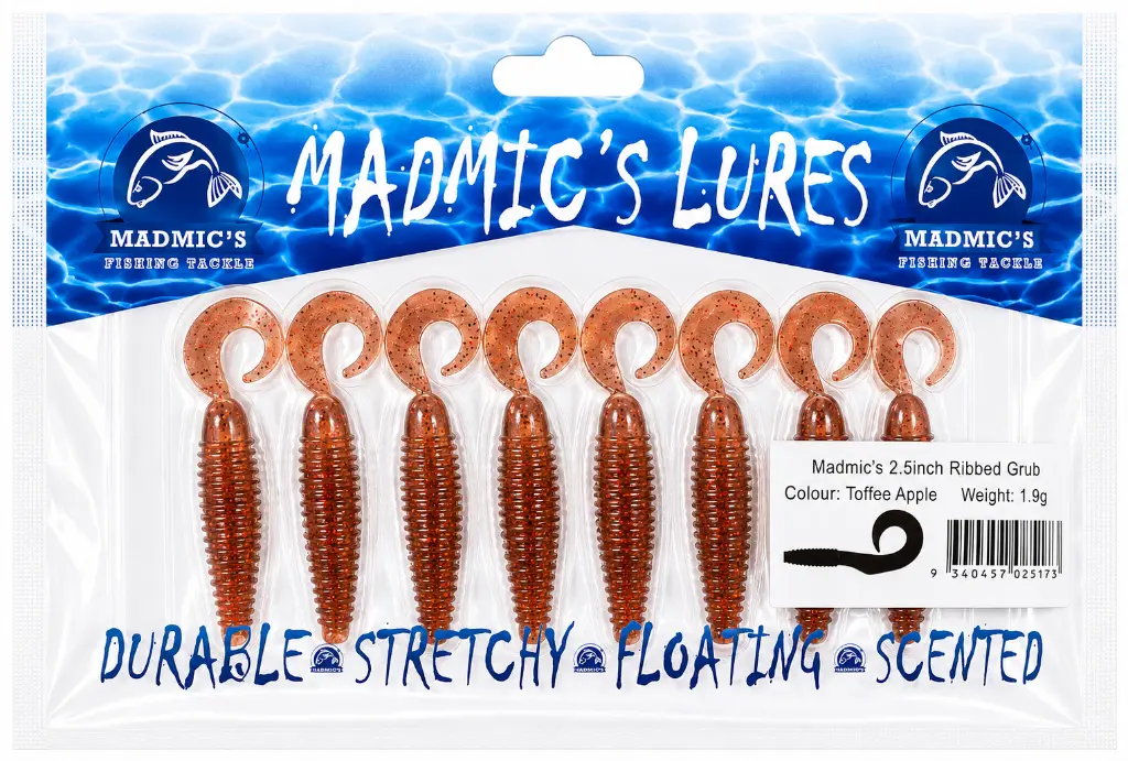 Madmic's 2.5in Ribbed Grub | Toffee Apple | 8 Pack