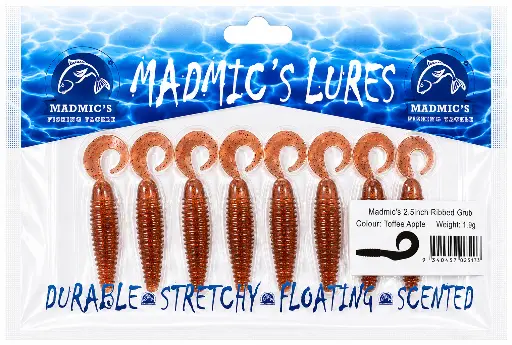 [9340457025173] Madmic's 2.5in Ribbed Grub | Toffee Apple | 8 Pack
