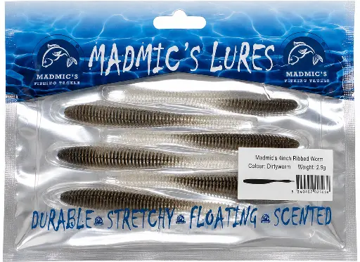 [9340457025036] Madmic's 4in Ribbedworm | Dirtyworm | 6 Pack