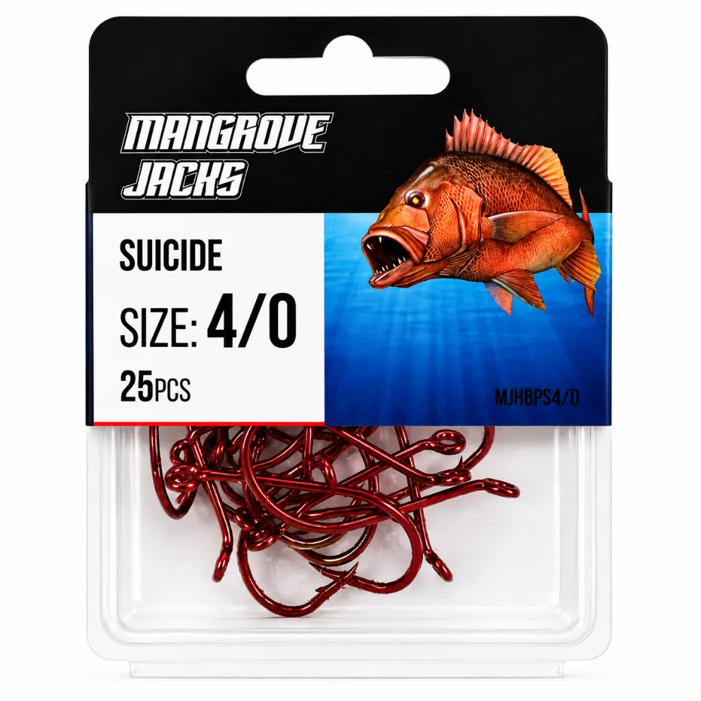 Mangrove Jacks Suicide Hook Red | Size 4/0 | 25 Pack