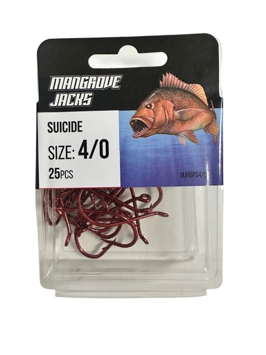 [9340457027351] Mangrove Jacks Suicide Hook Red | Size 4/0 | 25 Pack