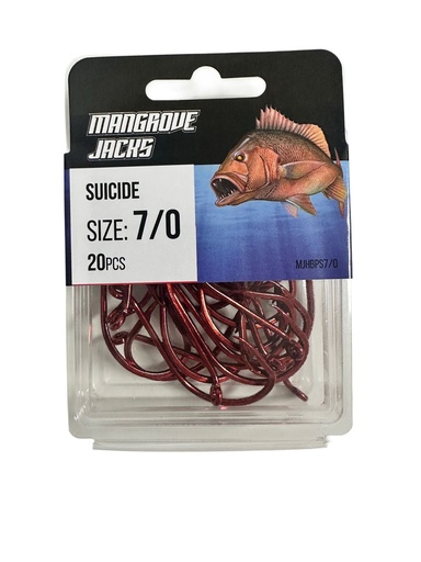[9340457027320] Mangrove Jacks Suicide Hook Red | Size 7/0 | 20 Pack