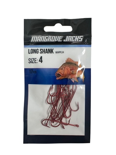 [9340457027306] Mangrove Jacks Long Shank Hook Red | Size 4 | 17 Pack