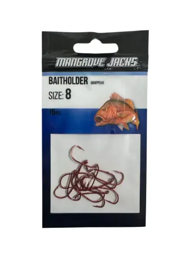 [9340457027313] Mangrove Jacks Baitholder Hook Red | Size 8 | 15 Pack