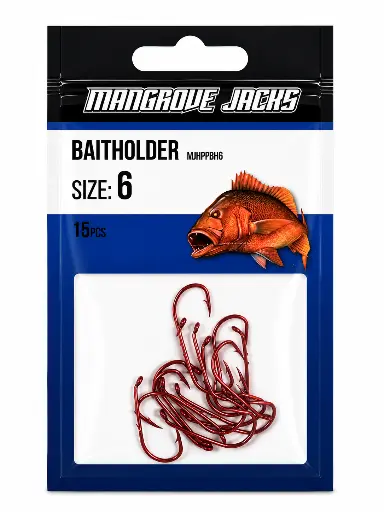 [9340457027313] Mangrove Jacks Baitholder Hook Red | Size 8 | 15 Pack