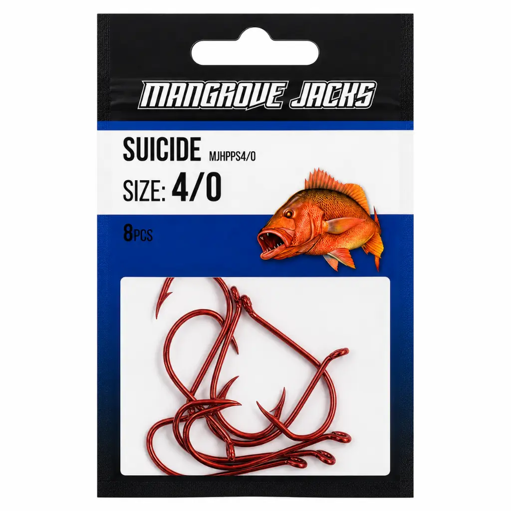 Mangrove Jacks Suicide Hook Red | Size 4/0 | 8 Pack