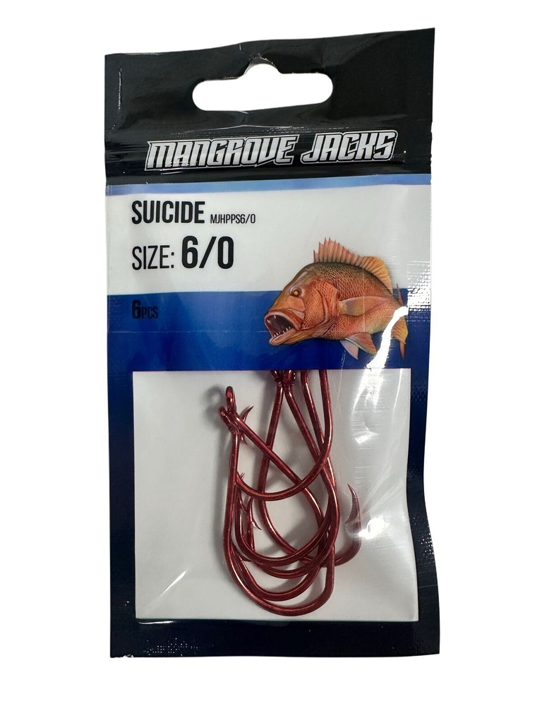 Mangrove Jacks Suicide Hook Red | Size 6/0 | 6 Pack